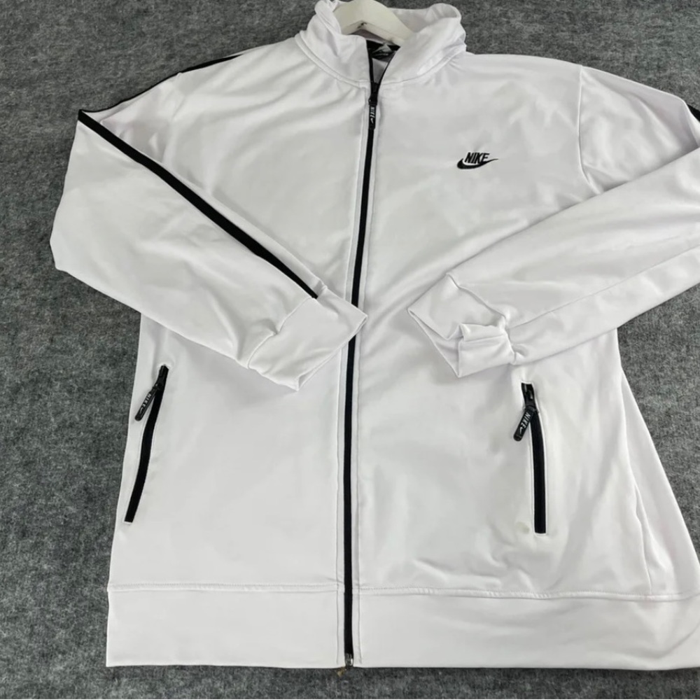 Nike Sweater Mens Large White Sweatshirt Full Zip Pullover Pockets N9